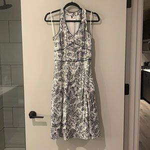 Black and White Paris France Print A-Line Ann Taylor LOFT Midi Dress